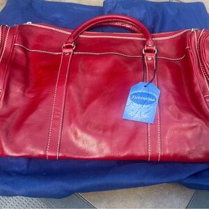 CUOIERIA FIORENTINA Tuscan Red Leather Duffel Tote Weekend Bag Italy 20”